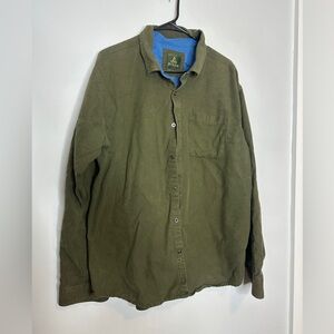 Prana Blue/Olive Green XL 100% Organic Cotton Button Down Long Sleeve Shirt